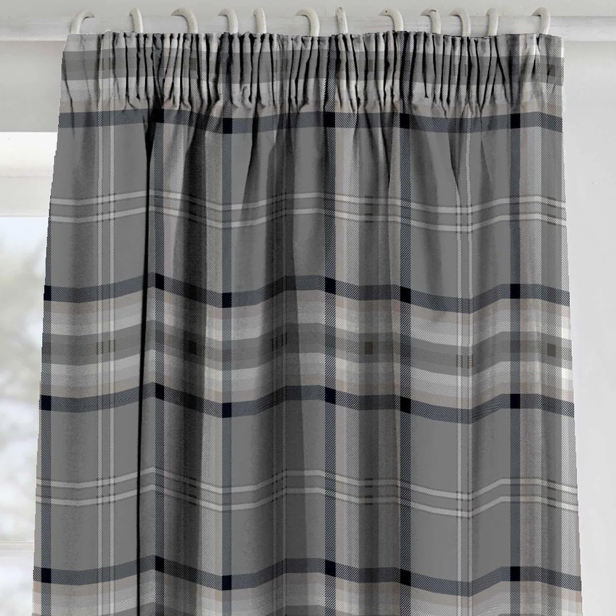 Kelso Plaid Tartan Check Charcoal Lined Tape Top Curtains by Catherine Lansfield