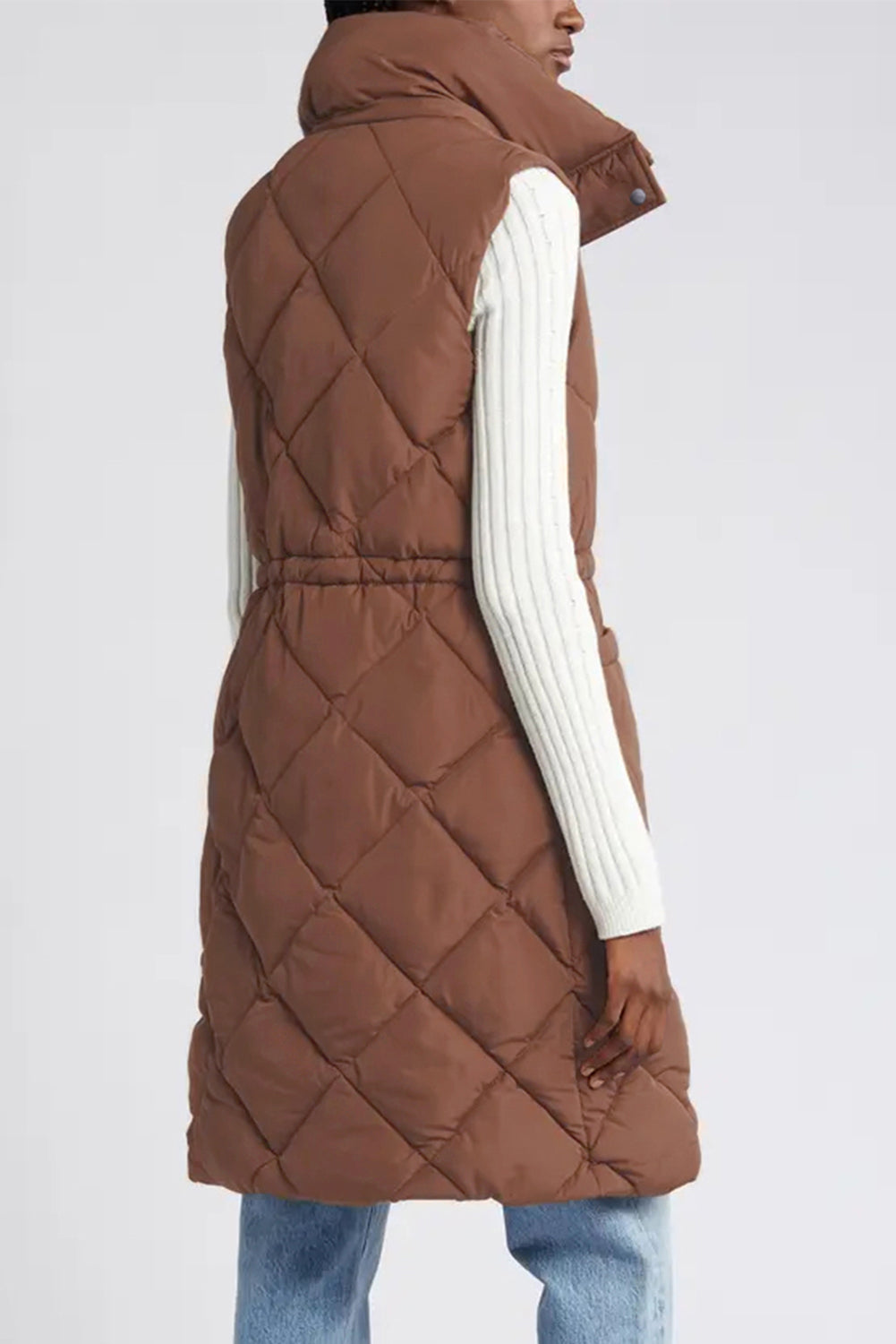 Puffer Quilted Stand Collar Pocketed Vest Coat