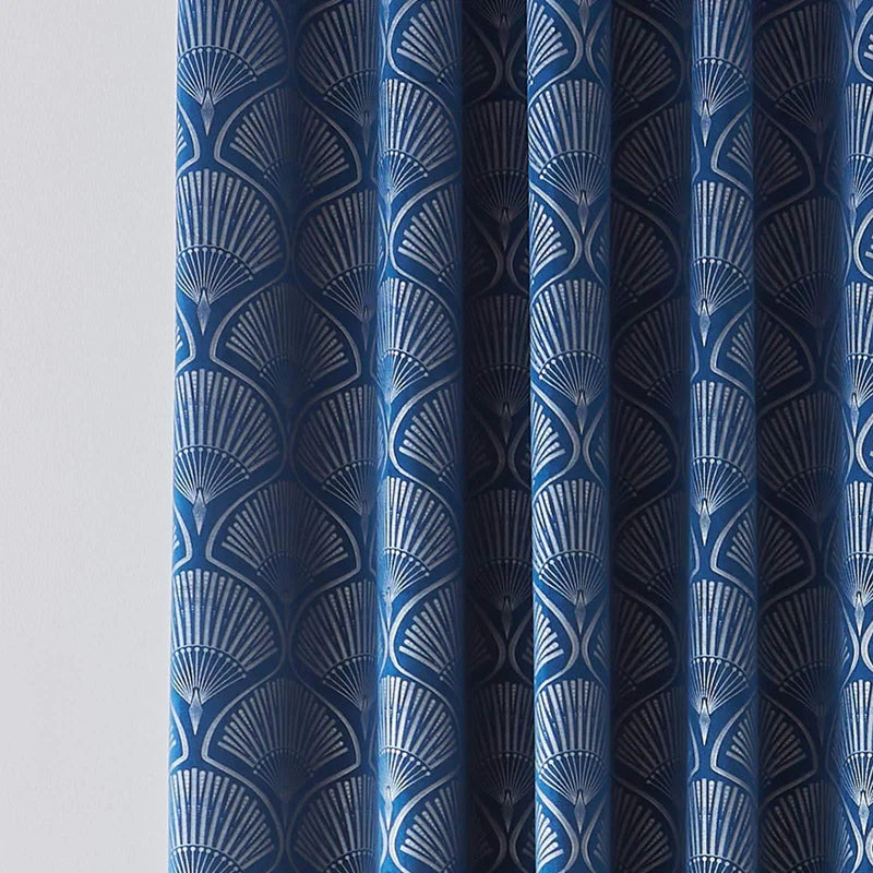 Art Deco Pearl Lined Eyelet Curtains in Navy Blue by Catherine Lansfield