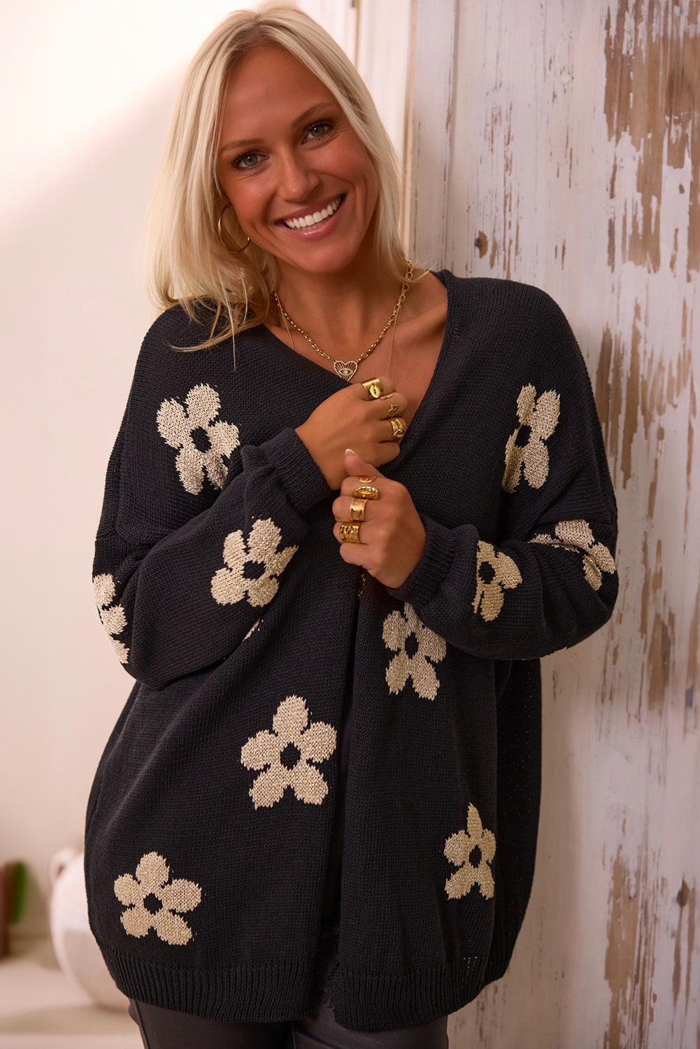 Black 60s Vintage Flower Cardigan