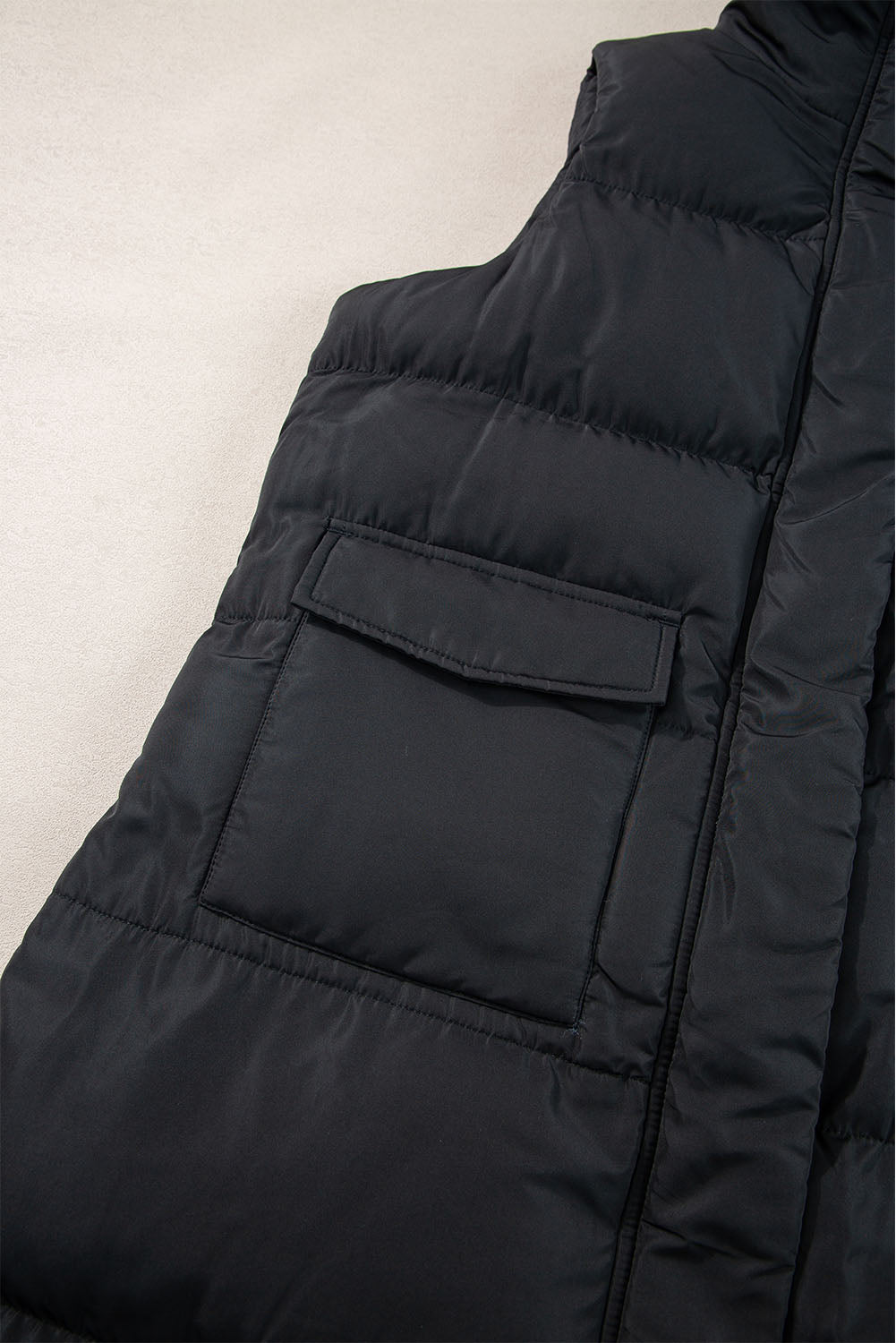 Quilted Pocketed Long Puffer Vest Coat