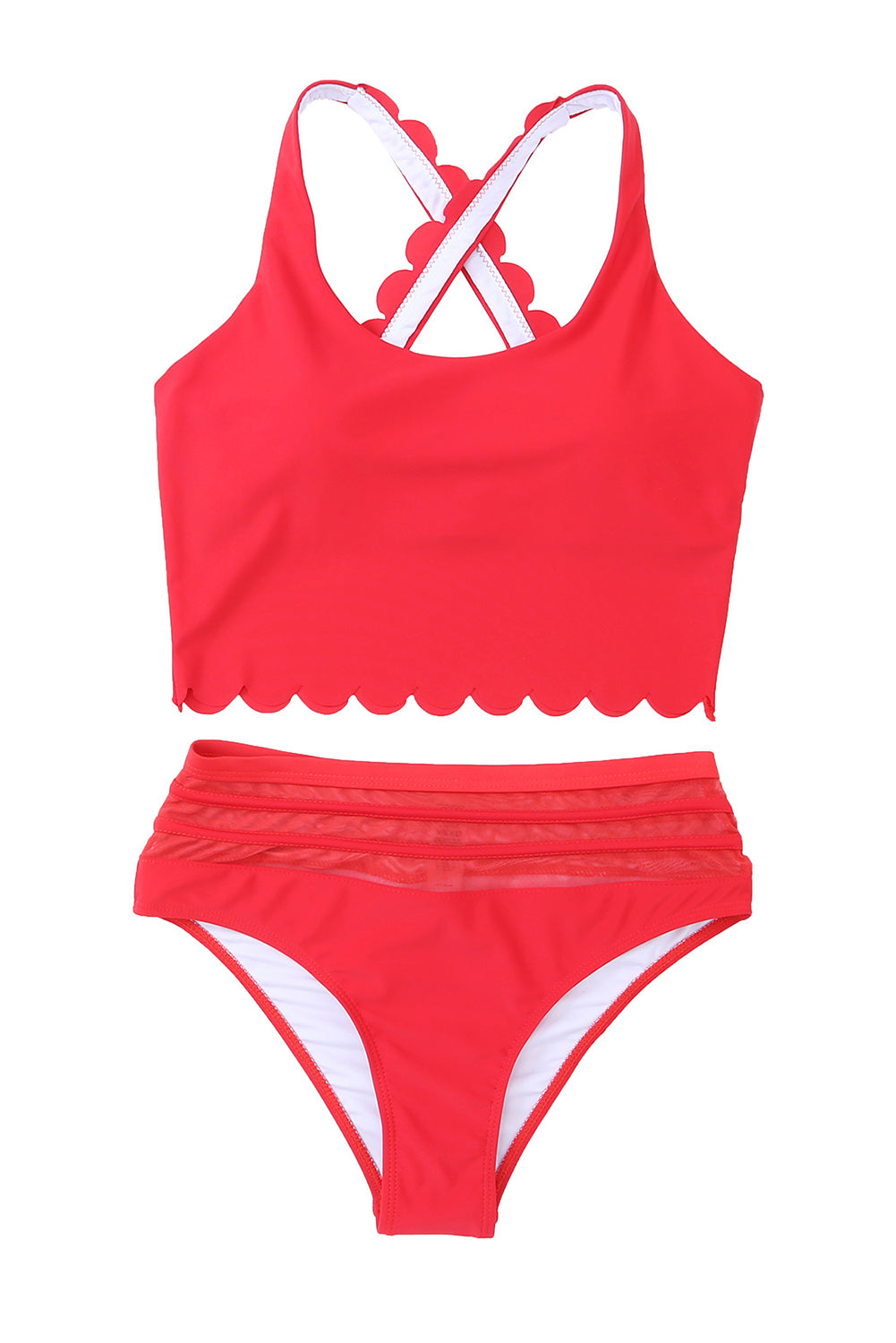 Scalloped Sleeveless High Waisted Two Piece Swimsuit