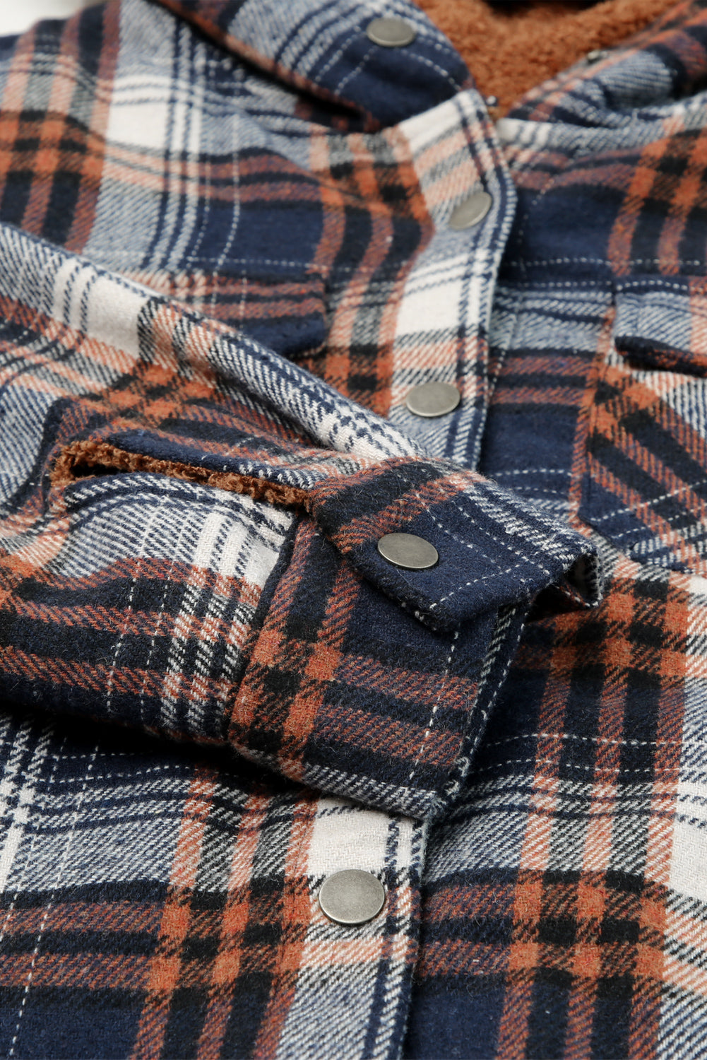 Button Sherpa Lined Hooded Flannel Jacket