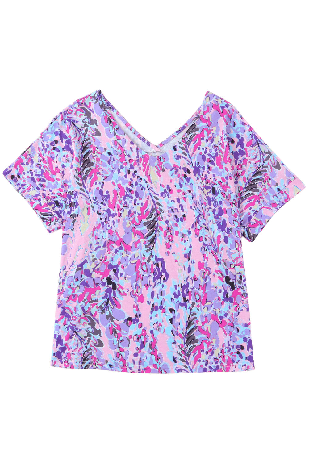 Boho Abstract Floral Print V Neck T Shirt