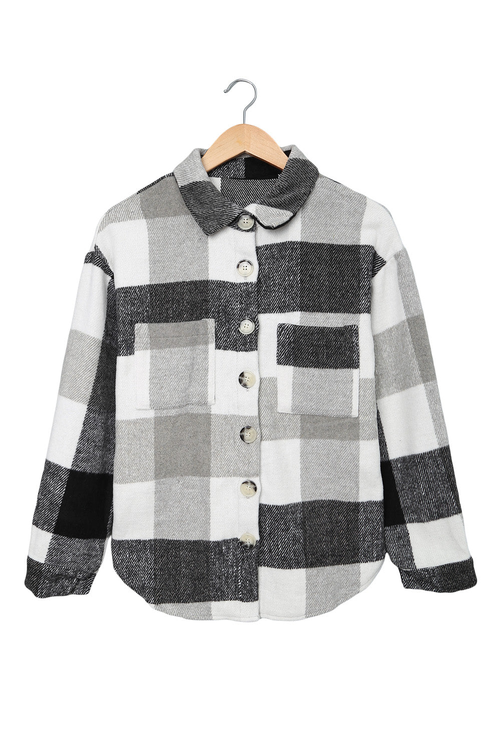 Plaid Color Block Pockets Buttoned Shacket