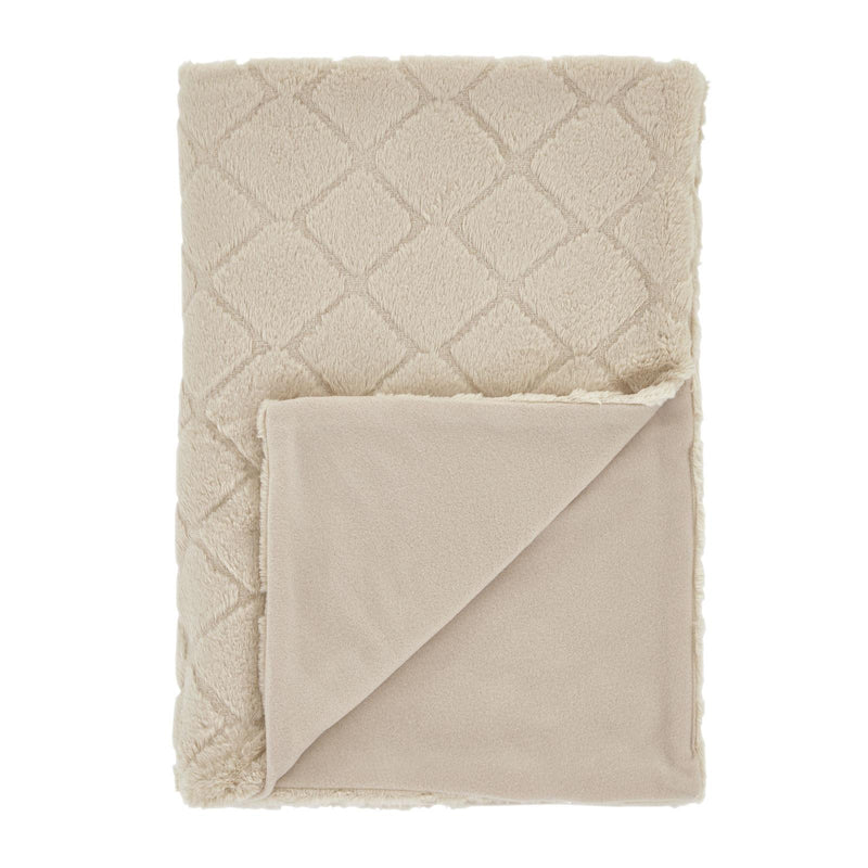 Natural Cosy Diamond Faux Fur Throw - Catherine Lansfield