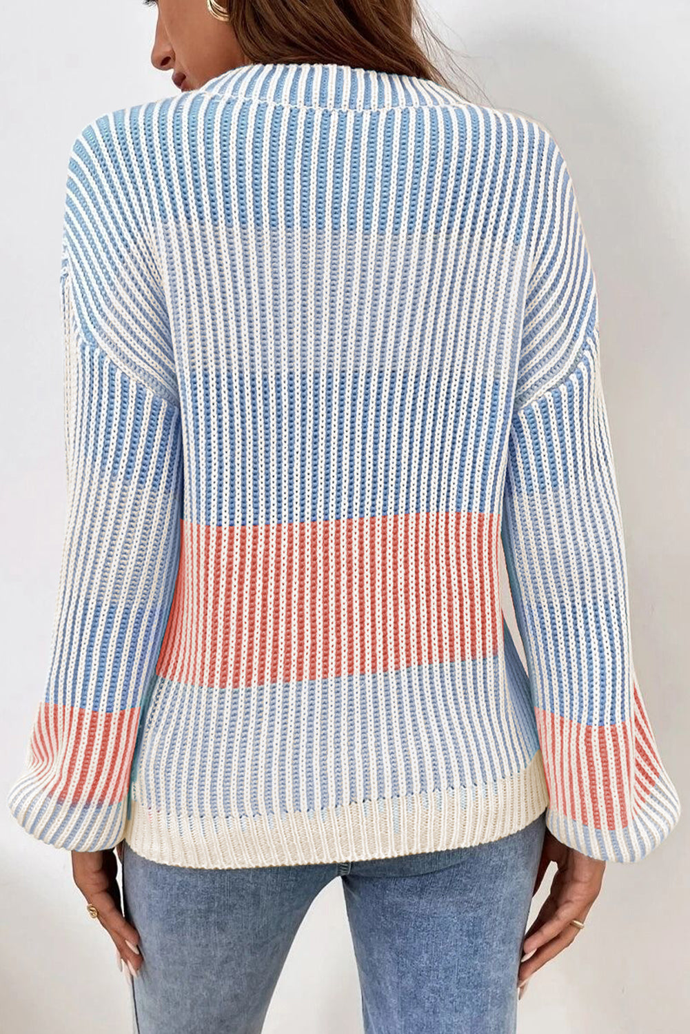 Multicolour Colour block Lantern Sleeve Knitted Sweater