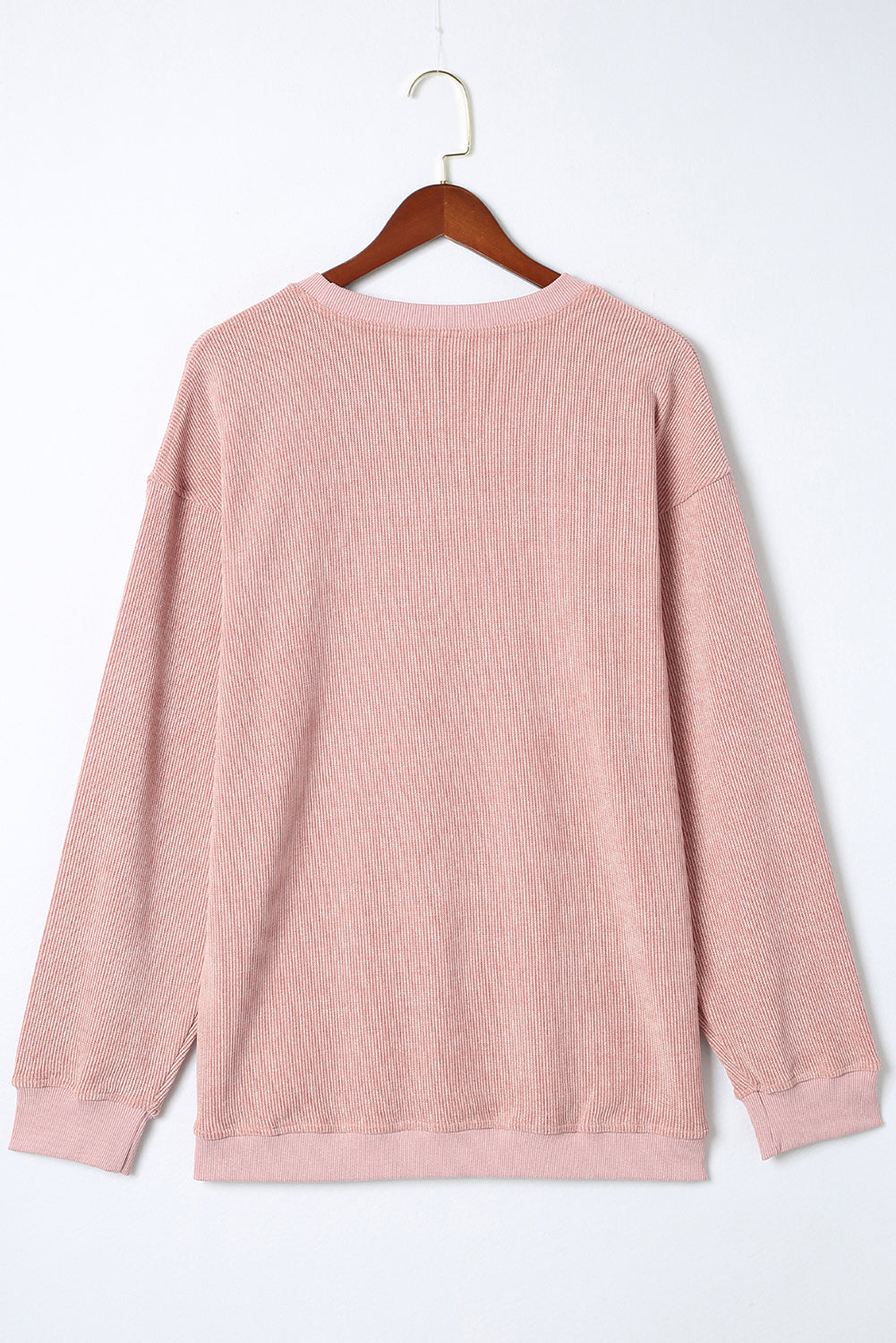 Solid Ribbed Round Neck Pullover Sweatshirt