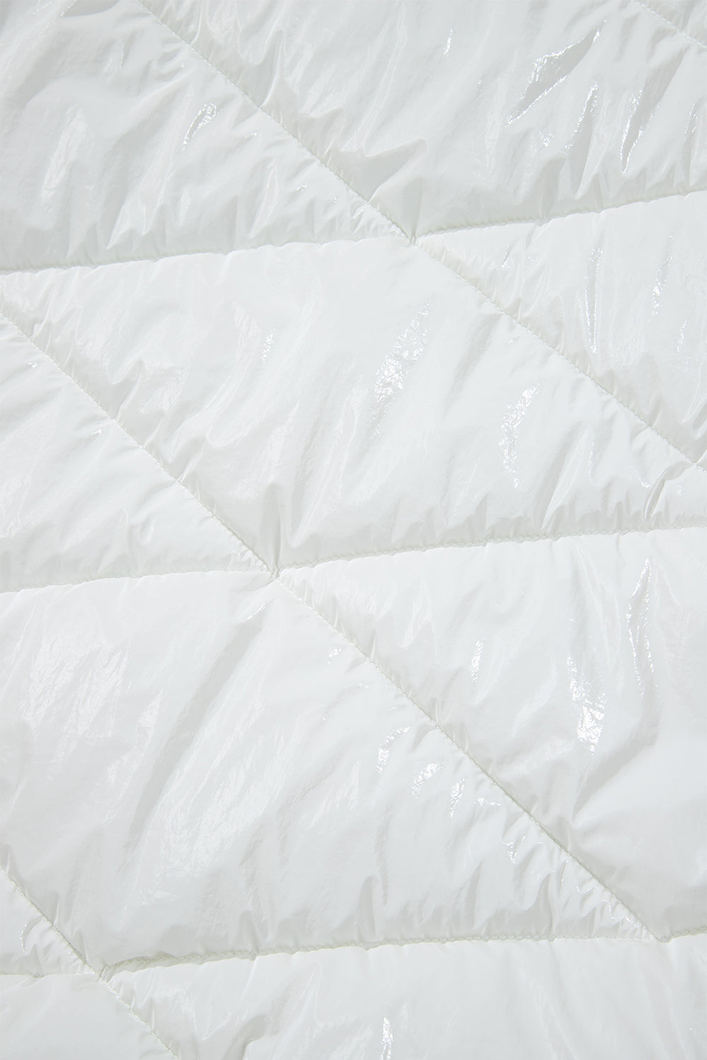 White Solid Quilted Hooded Zip Up Puffer Coat