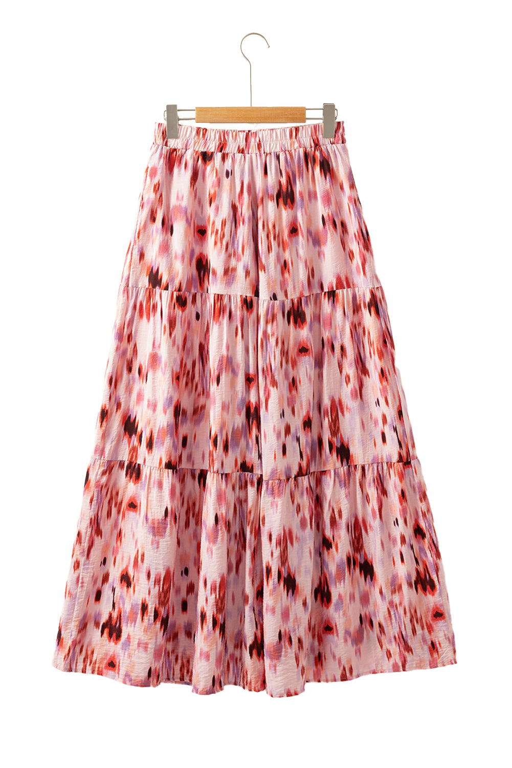 Pink Abstract Watercolor Tie Dye Tiered Maxi Skirt