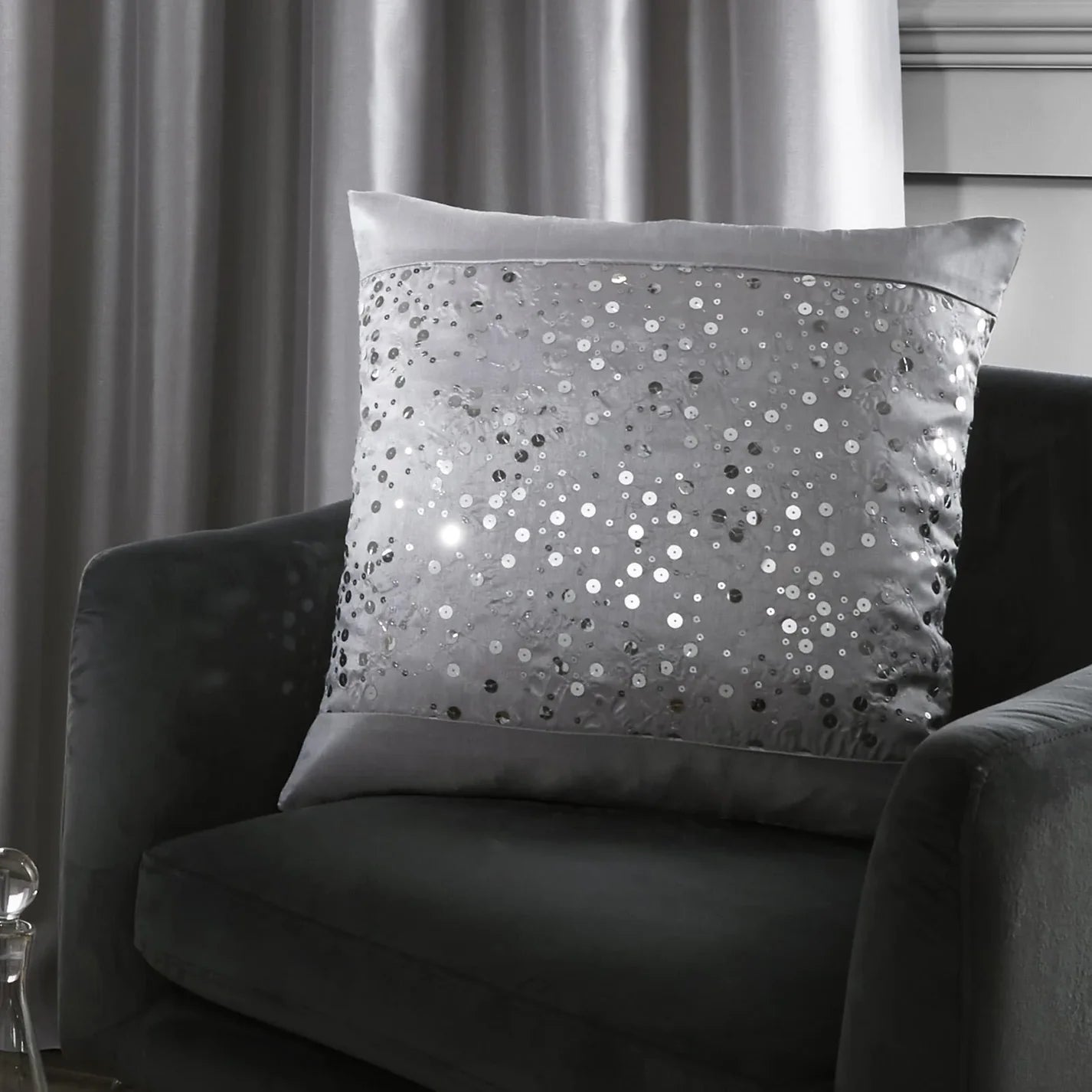 Glitzy Sequin Eyelet Curtains Grey - Catherine Lansfield