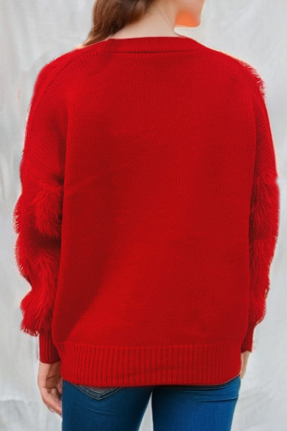 Tomato Red Faux Mink Christmas Single-Breasted Cardigan