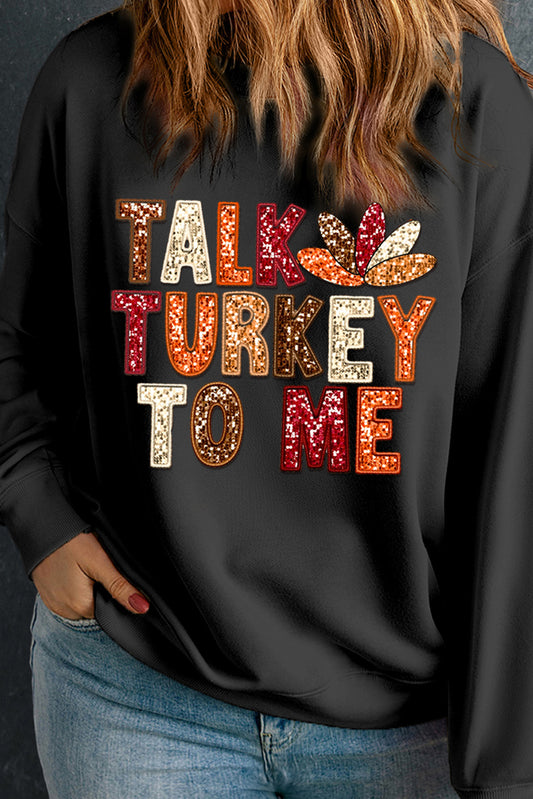 Talk Turkey To Me Round Neck Plus Size Sweatshirt