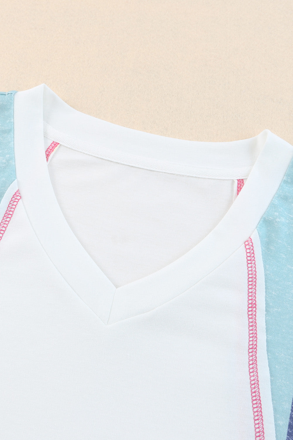 White Stripe Colorblock V Neck T Shirt