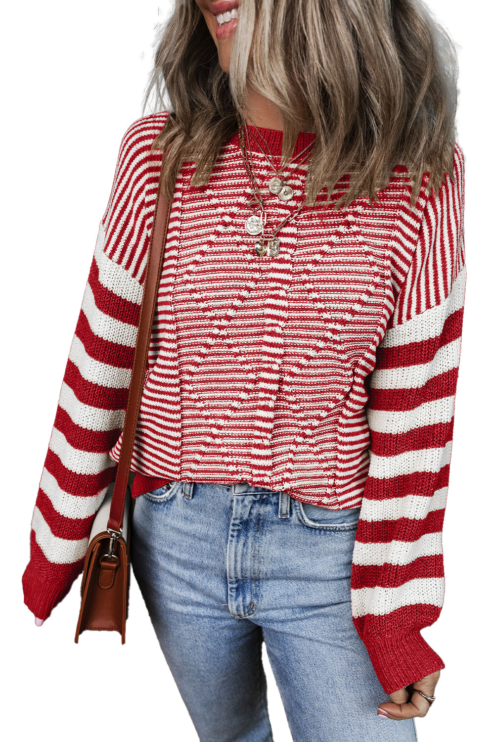 Stripe Twisted Knitted Drop Shoulder Sweater