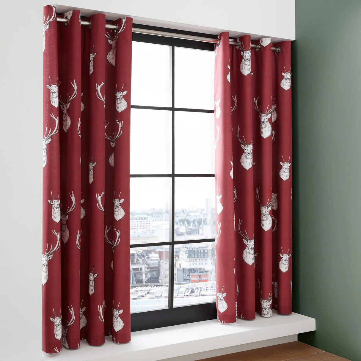 Munro Stag Lined Eyelet Curtains Red by Catherine Lansfield