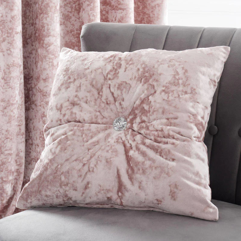 Crushed Velvet Diamante 45x45cm Cushion in Blush Pink by Catherine Lansfield