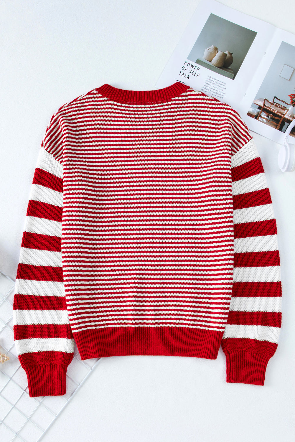 Stripe Twisted Knitted Drop Shoulder Sweater