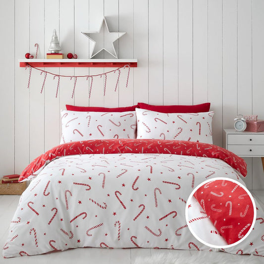 Christmas Candy Cane Polycotton Duvet Cover Set by Catherine Lansfield