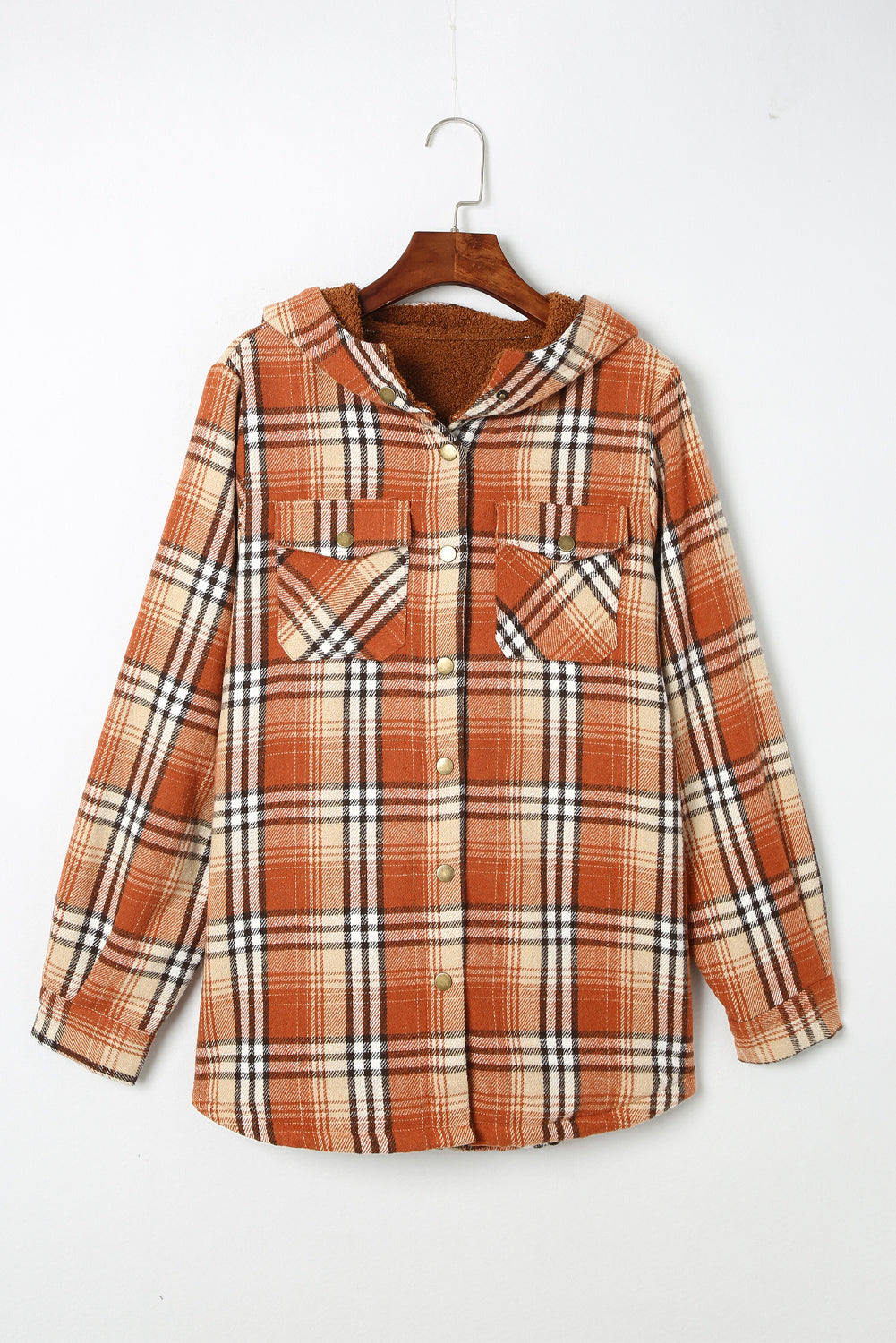 Button Sherpa Lined Hooded Flannel Jacket