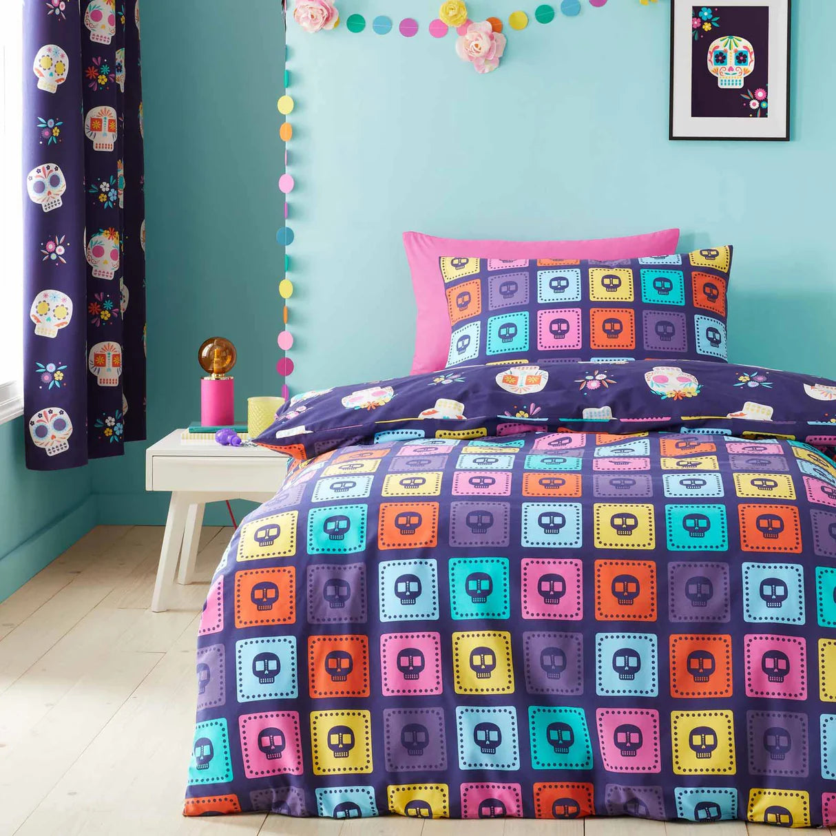 Sugar Skull Fiesta Reversible Duvet Cover Set in Purple by Catherine Lansfield