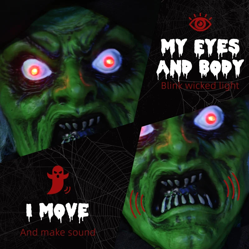 6ft Halloween Witch Decoration - Activated Prop with Light Up Eyes Magical Heart, Sound Activated