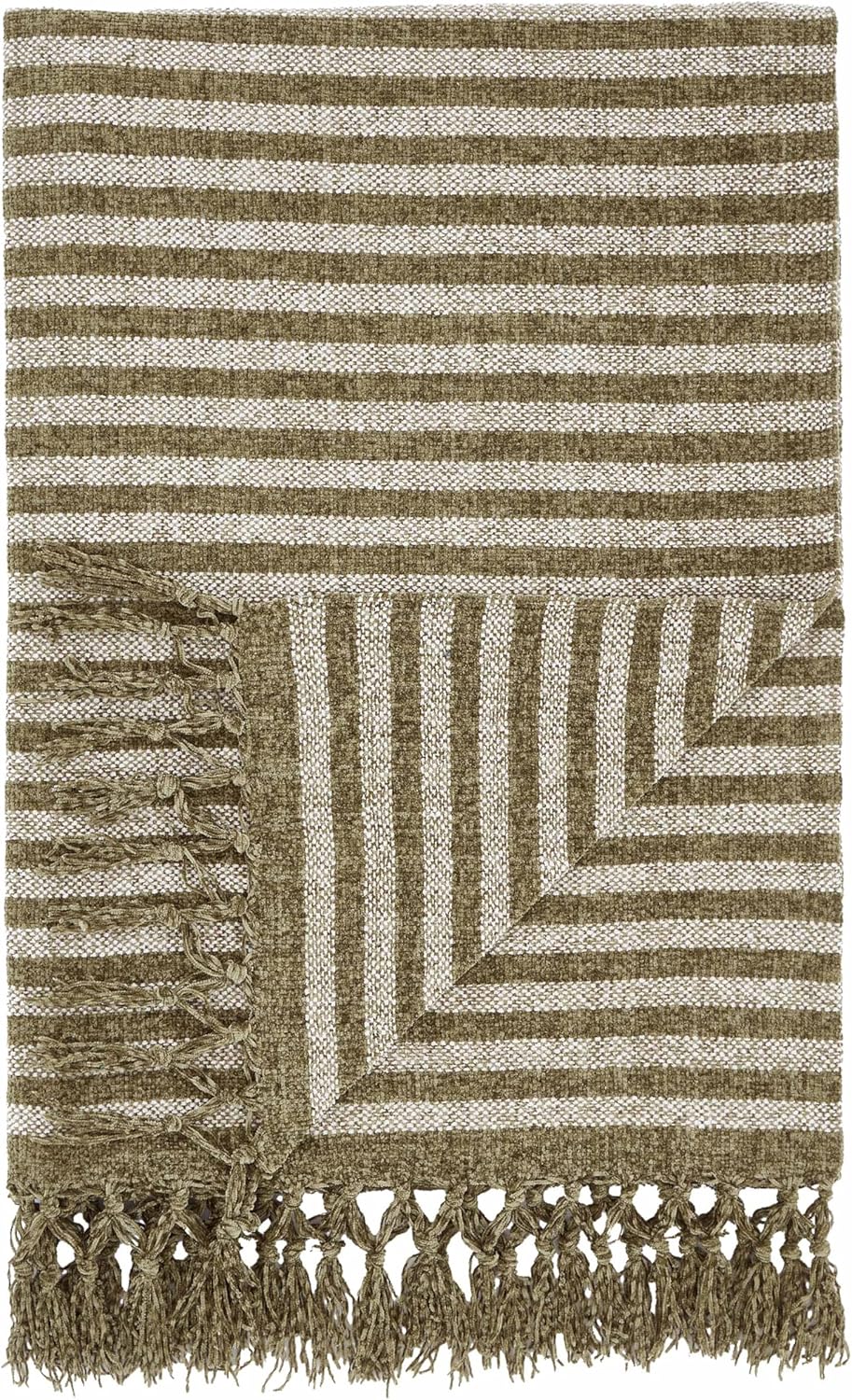 Stripe Chenille Blanket Throw in Olive by Catherine Lansfield