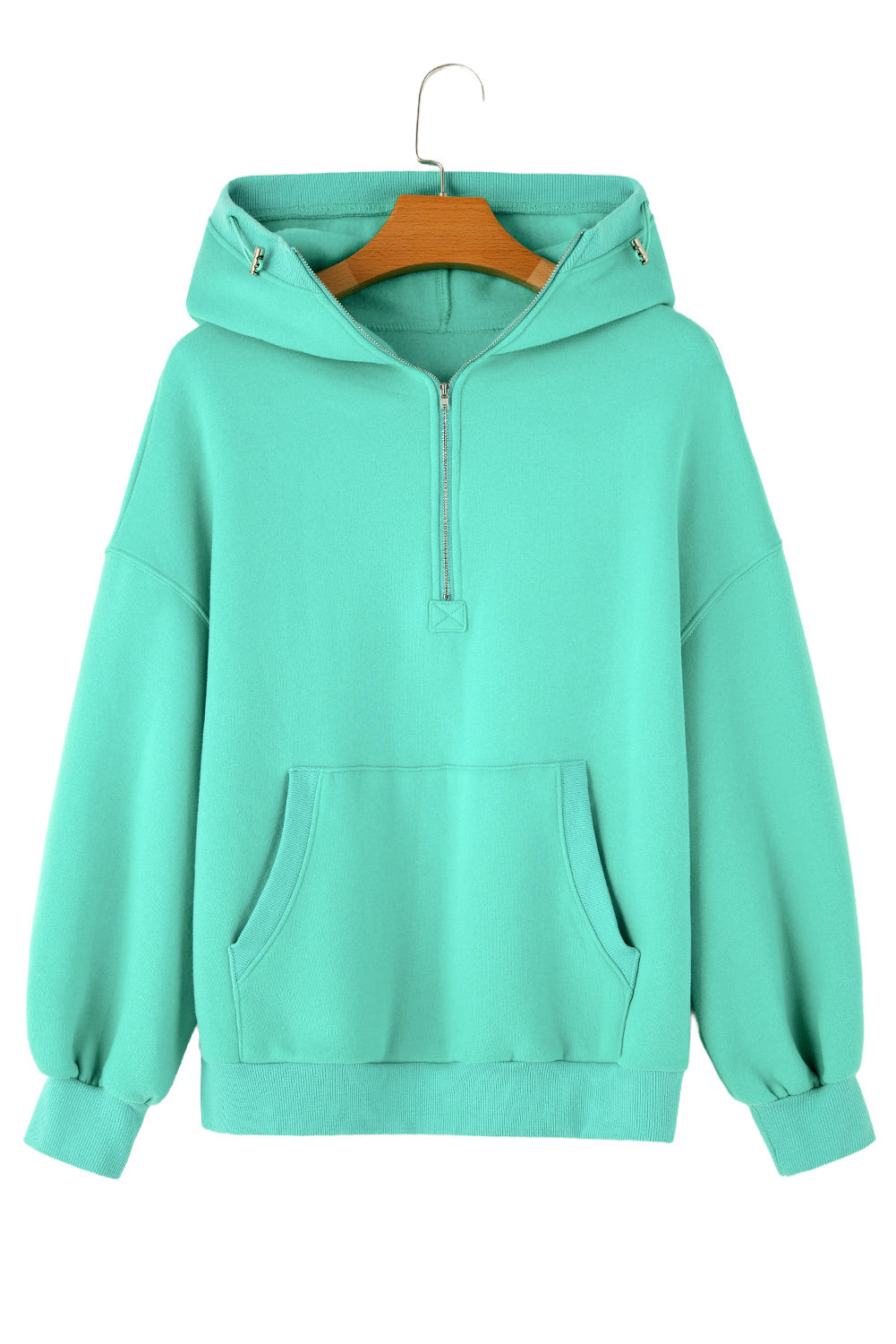 Mint Green Pocket Loose Half Zip Hoodie