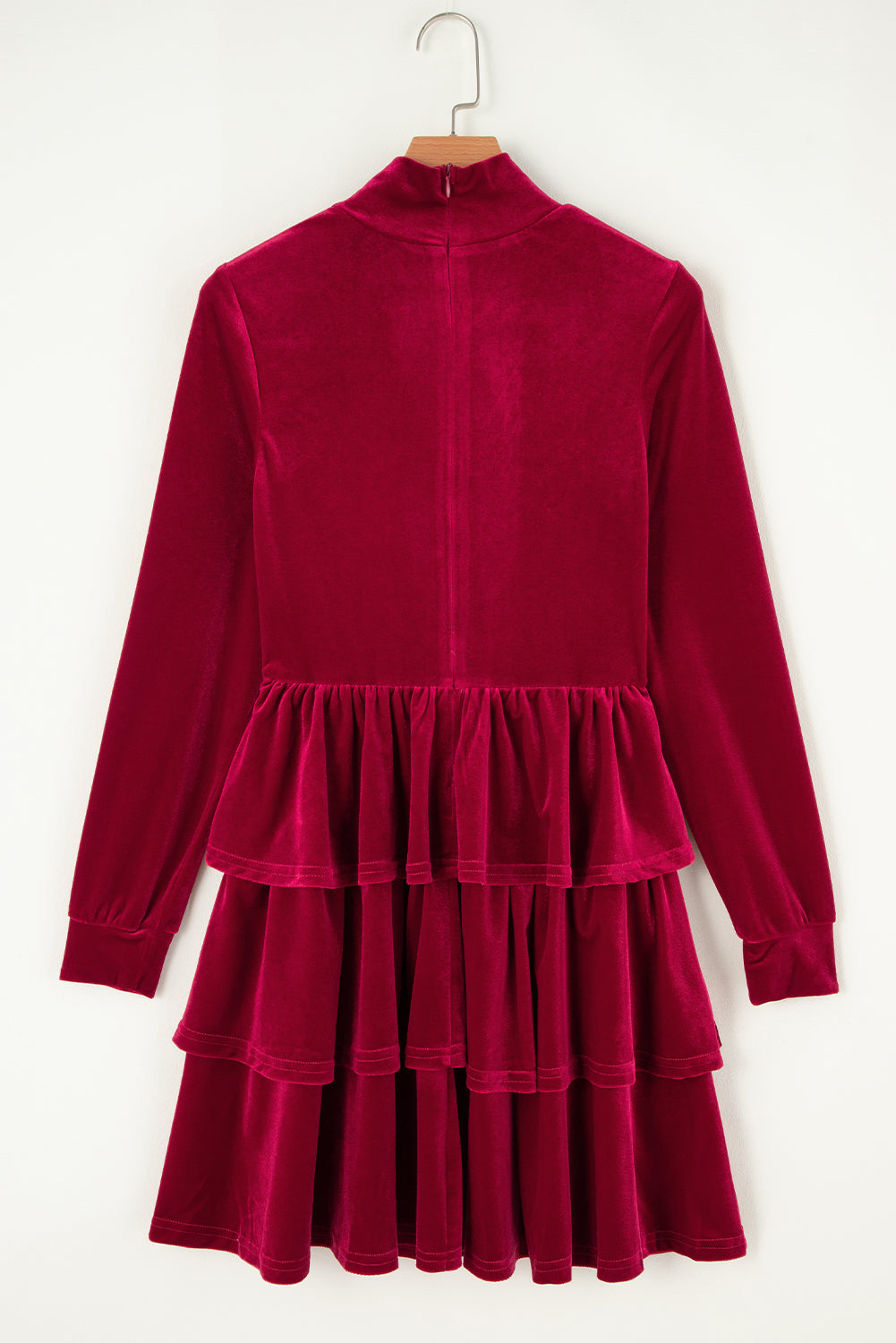 Velvet High Neck Tiered Ruffle Mini Dress