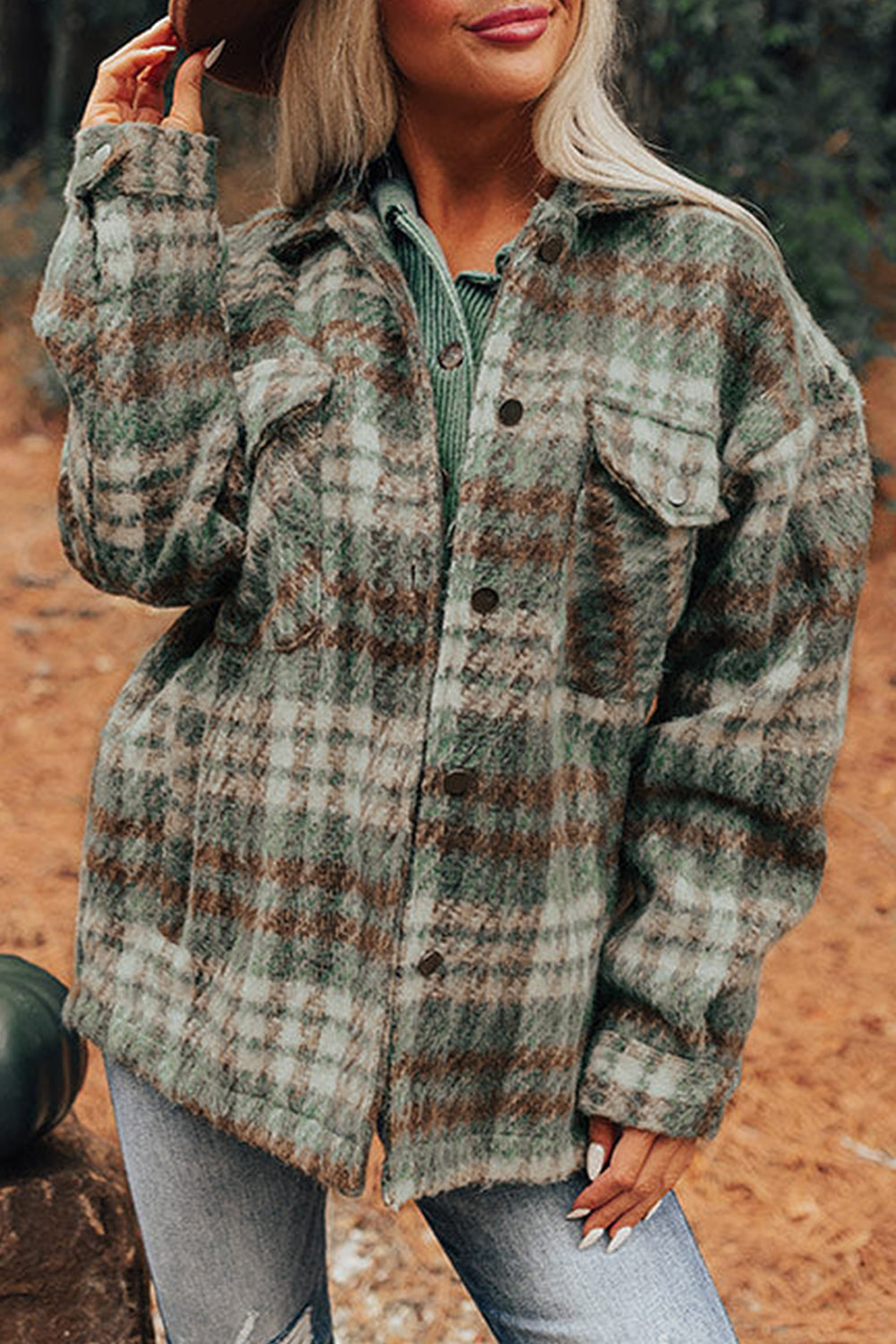 Plaid Print Chest Pockets Turn Down Collar Shacket