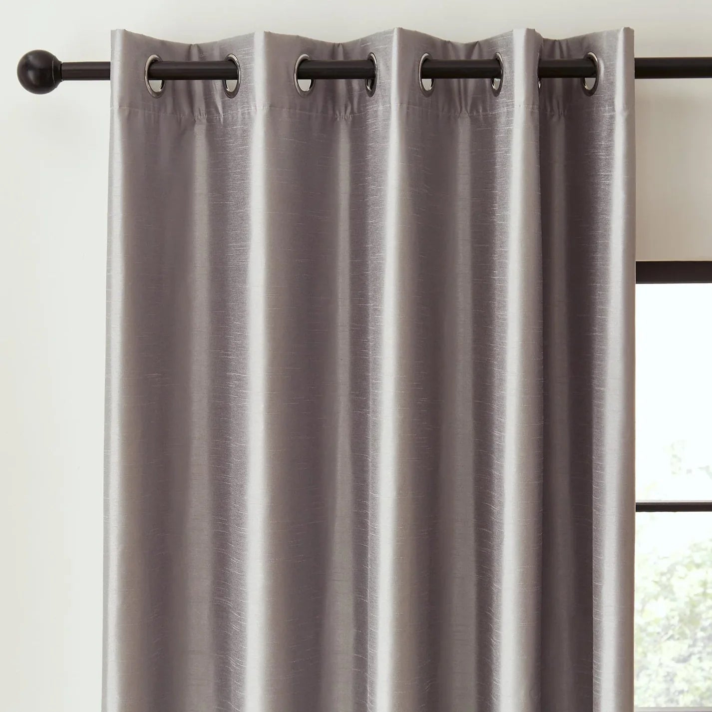 Silver Faux Silk Blackout Eyelet Curtains - Catherine Lansfield