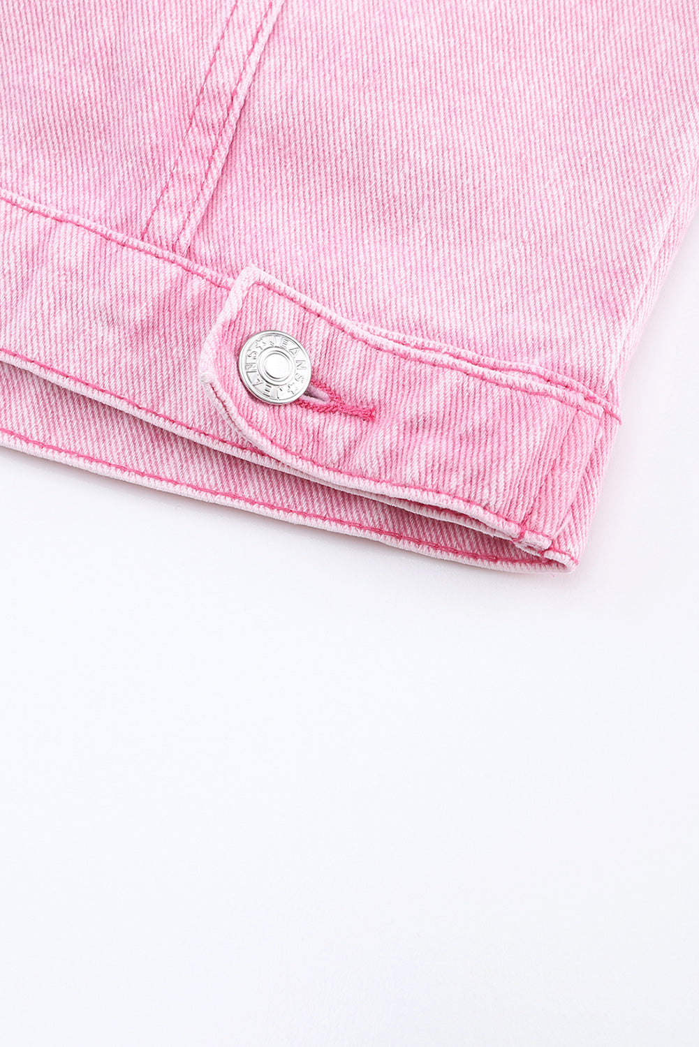 Pink Light Wash Flap Pockets Button Up Denim Jacket