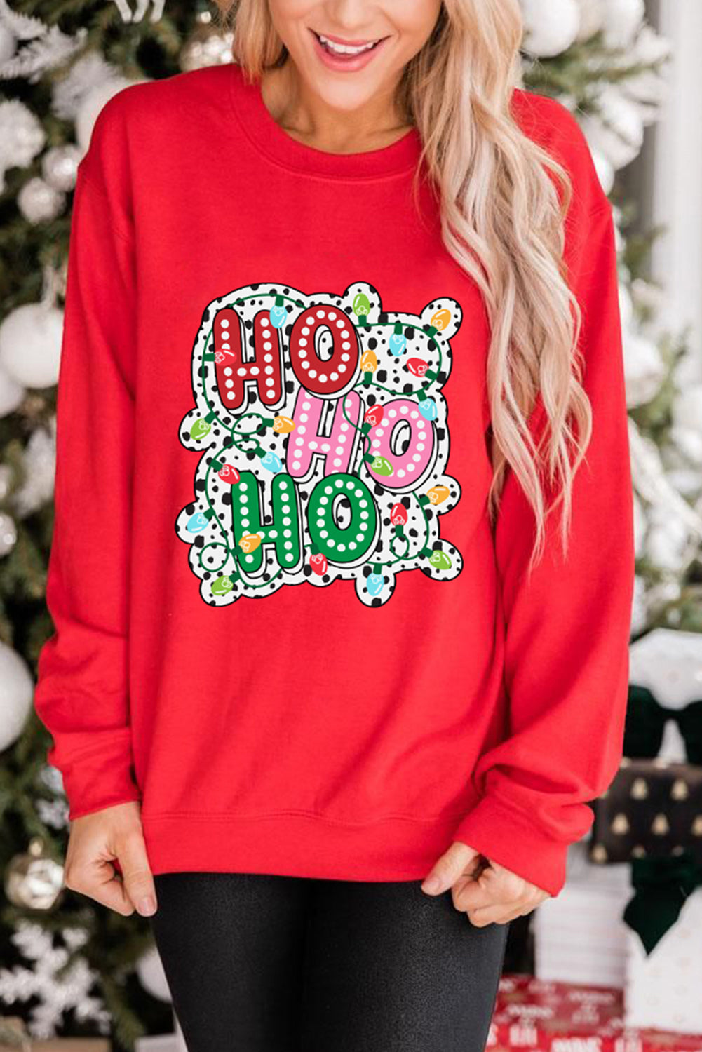 Red HOHOHO Heat Transfer Print Graphic Sweatshirt