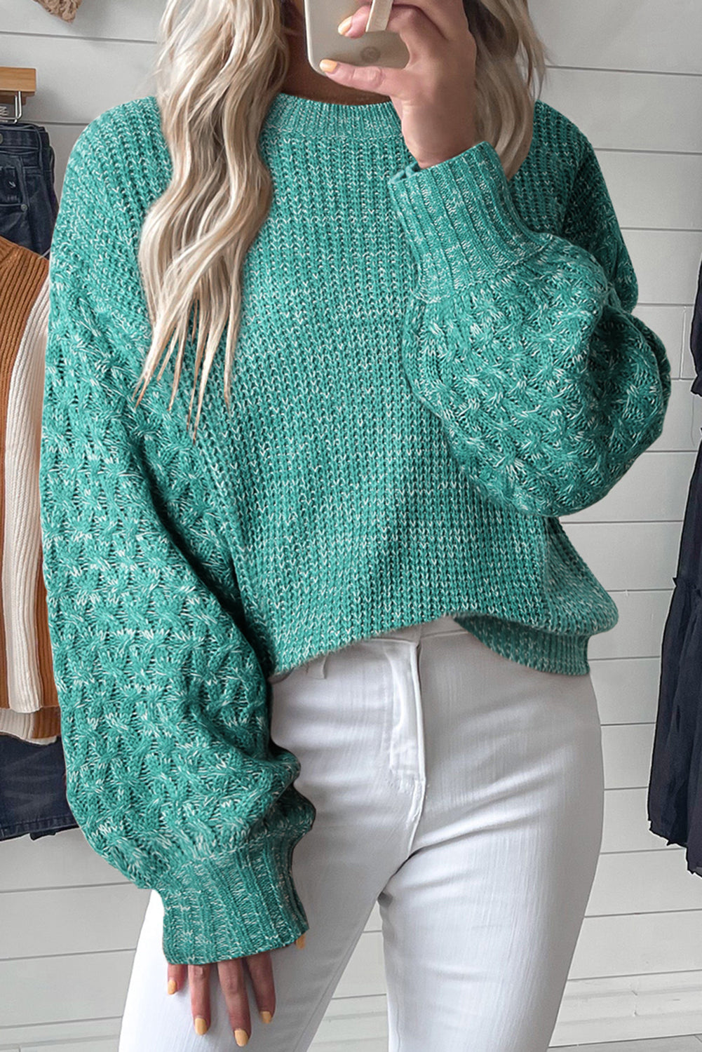 Chunky Knit Sleeve Drop Shoulder Sweater