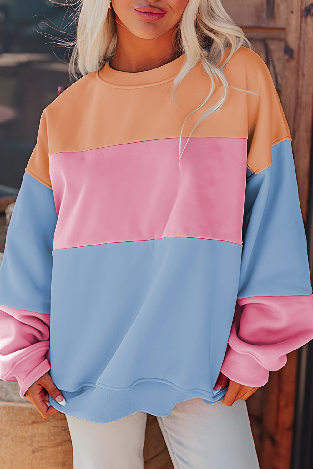 Meadow Mauve Colourblock Patchwork Drop Shoulder Sweatshirt