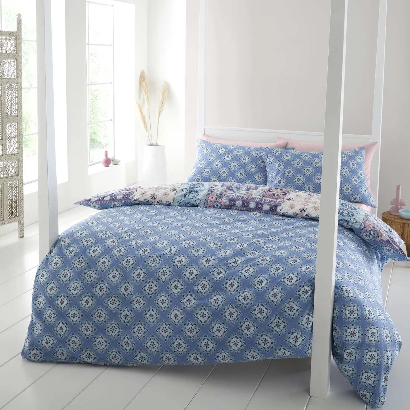 Boho Patchwork Reversible Blue Duvet Cover Set by Catherine Lansfield