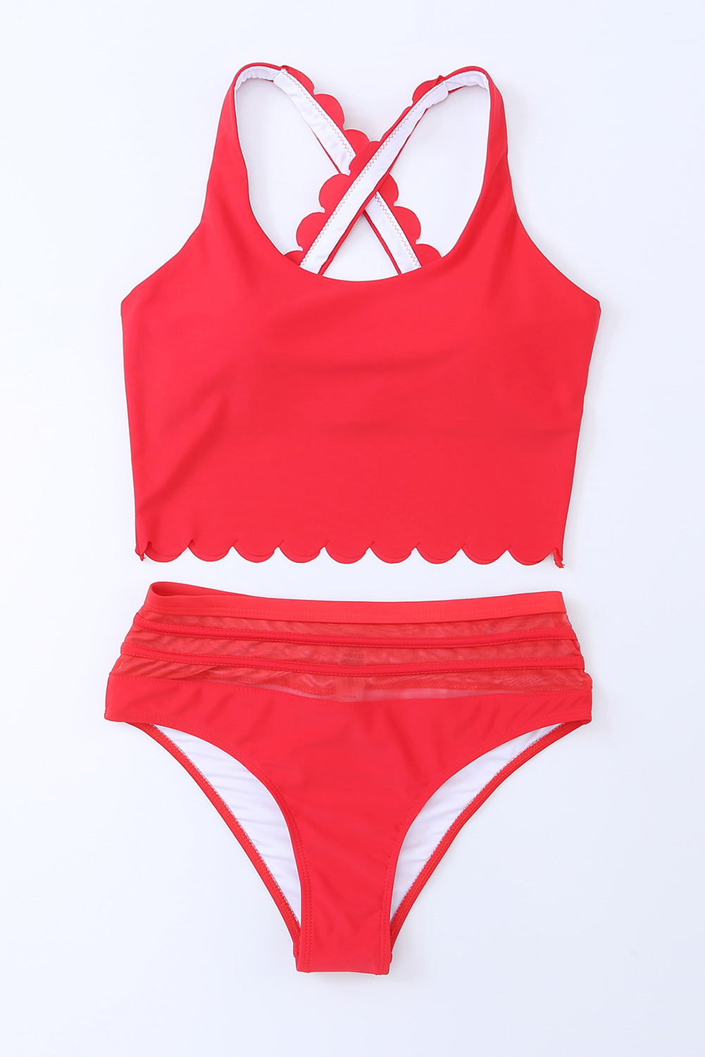 Scalloped Sleeveless High Waisted Two Piece Swimsuit