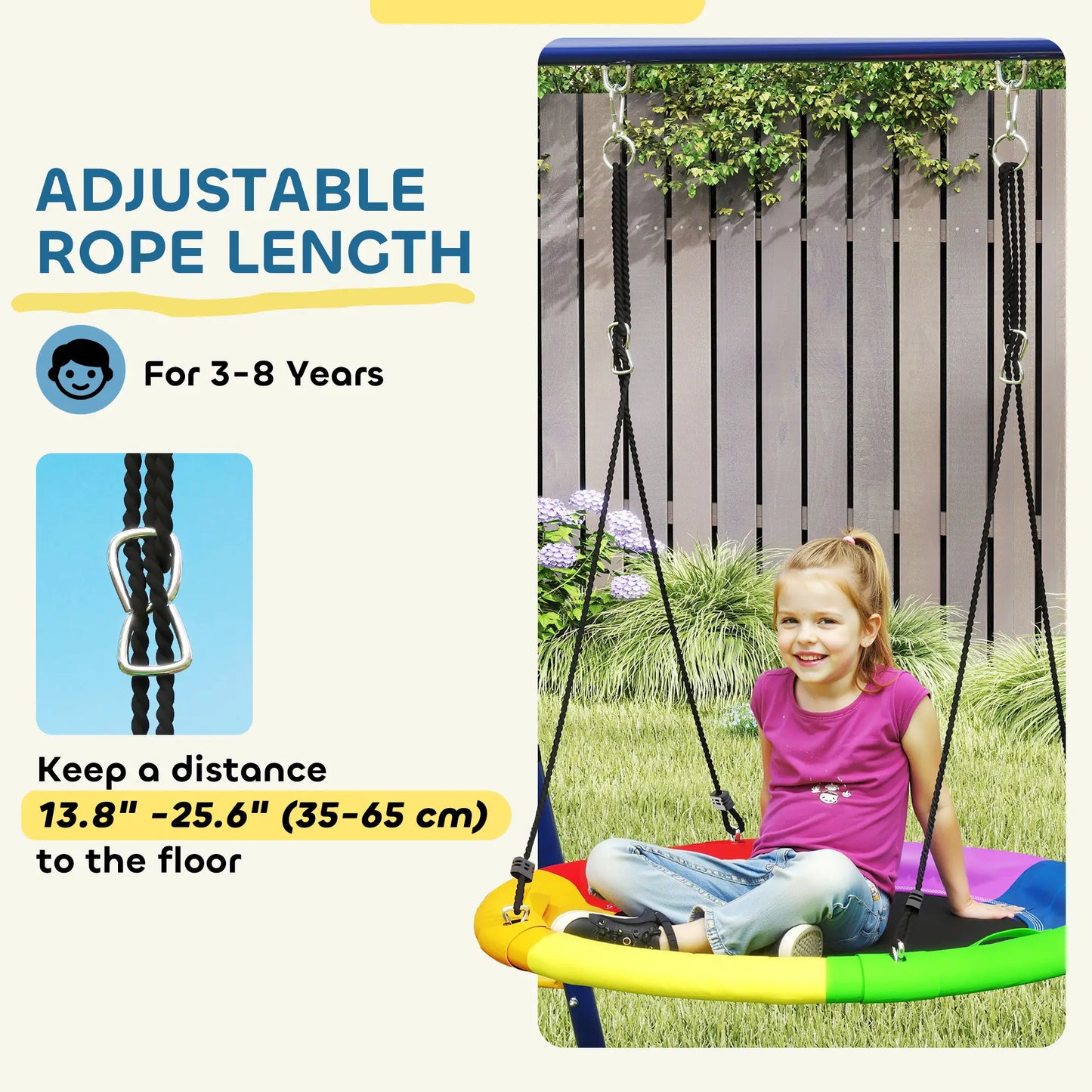 6 in 1 Metal Kids Swing Set with 3 Swings, Climbing Ladder & Net, Basketball Hoop, for Ages 3-8