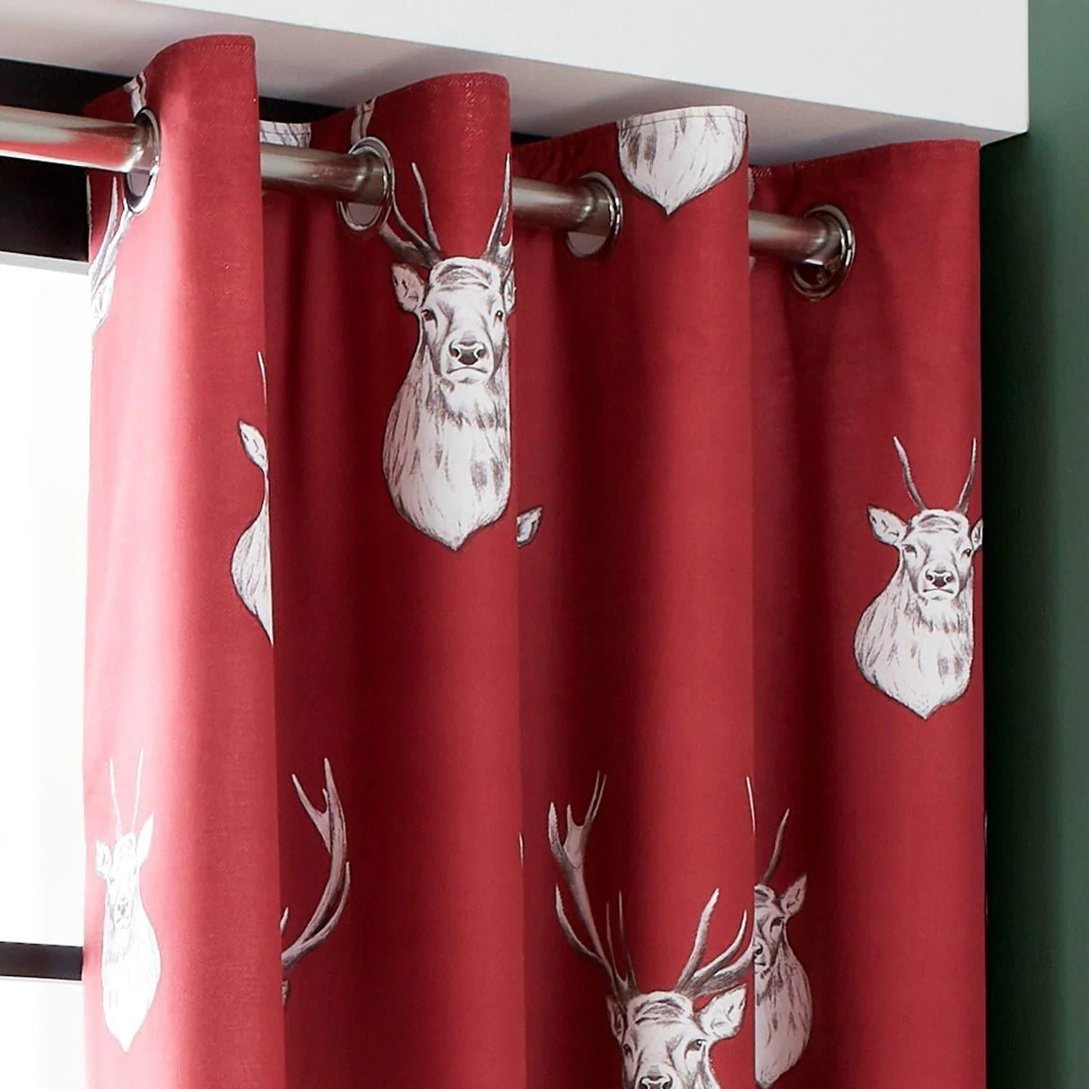 Munro Stag Lined Eyelet Curtains Red by Catherine Lansfield