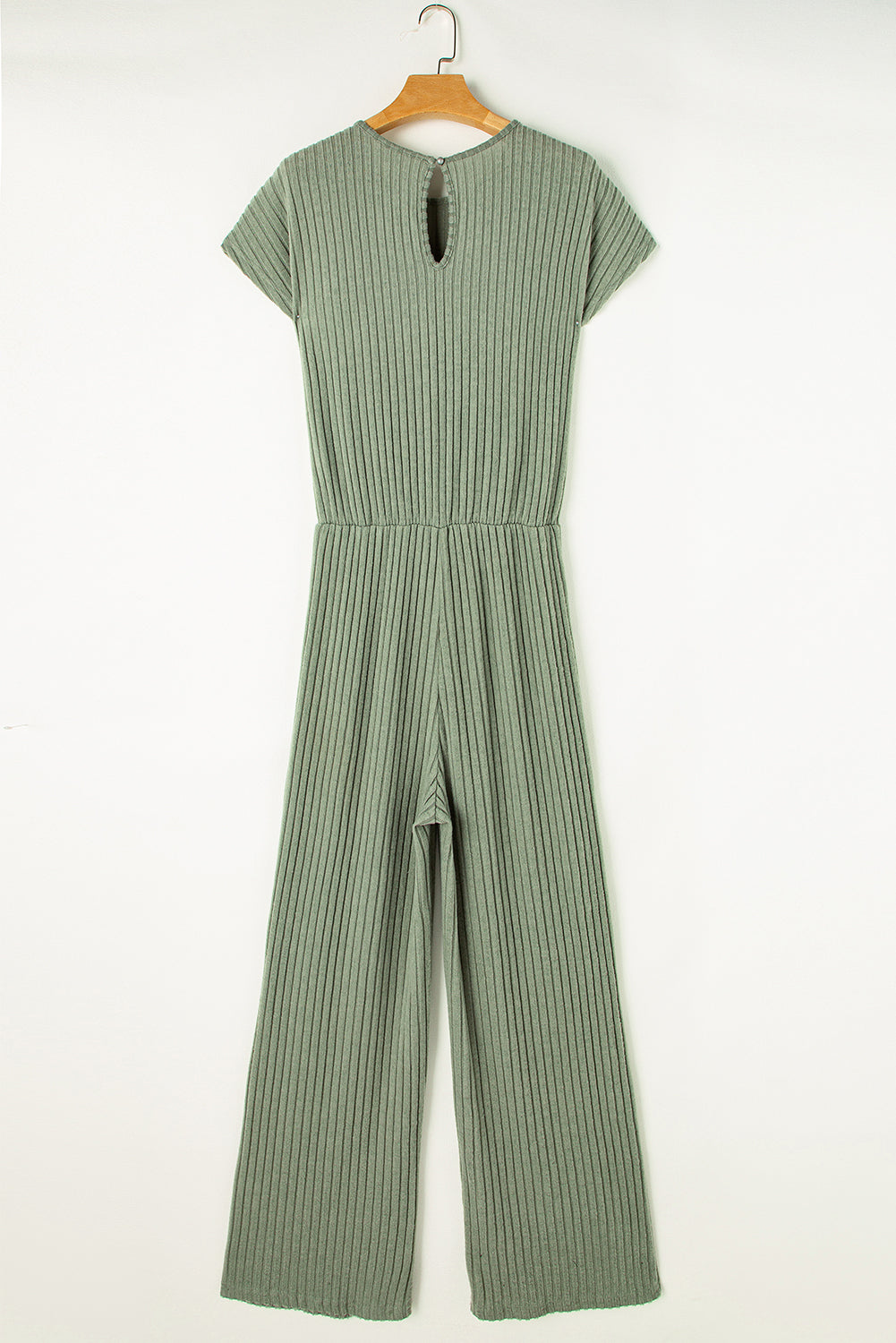 Solid Color Ribbed Short Sleeve Wide Leg Jumpsuit