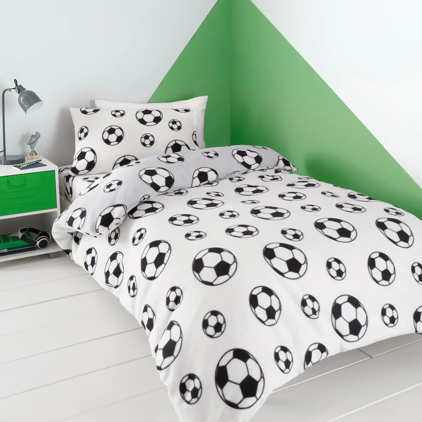 Football Cosy Fleece Reversible Grey Duvet Cover Set by Catherine Lansfield kids