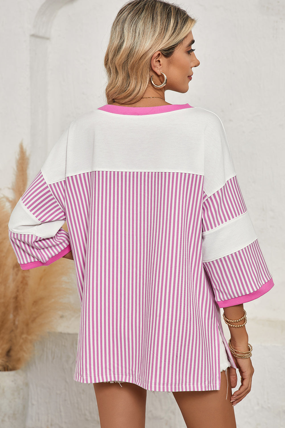 Striped Patchwork Oversized Tee