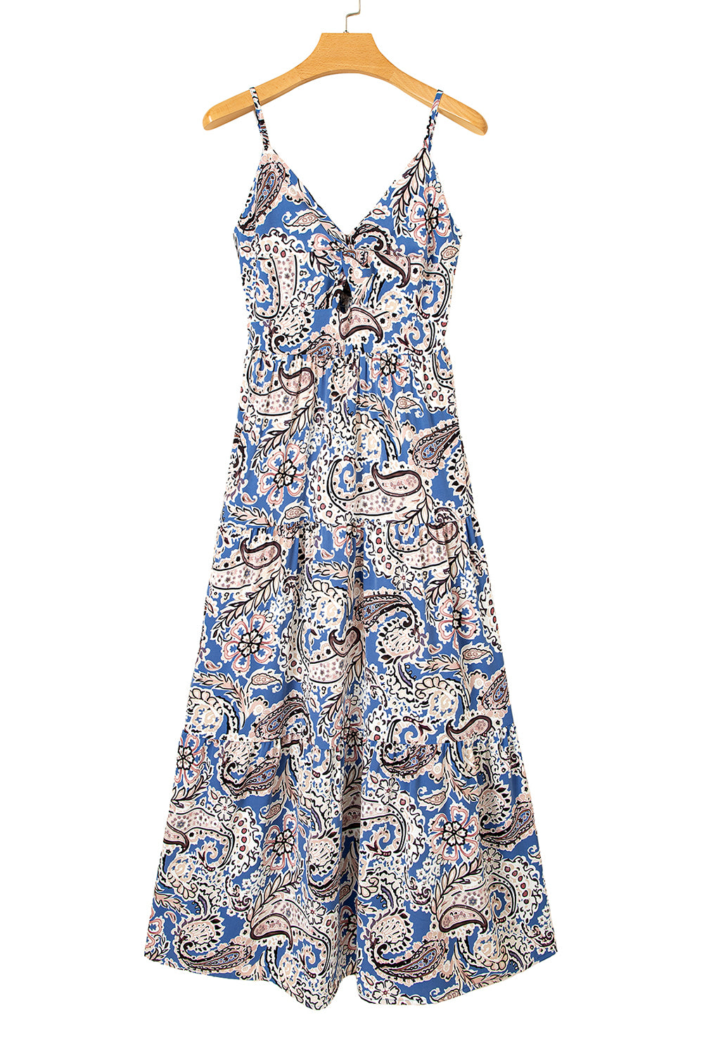 Blue Paisley Print Twist Boho Maxi Dress