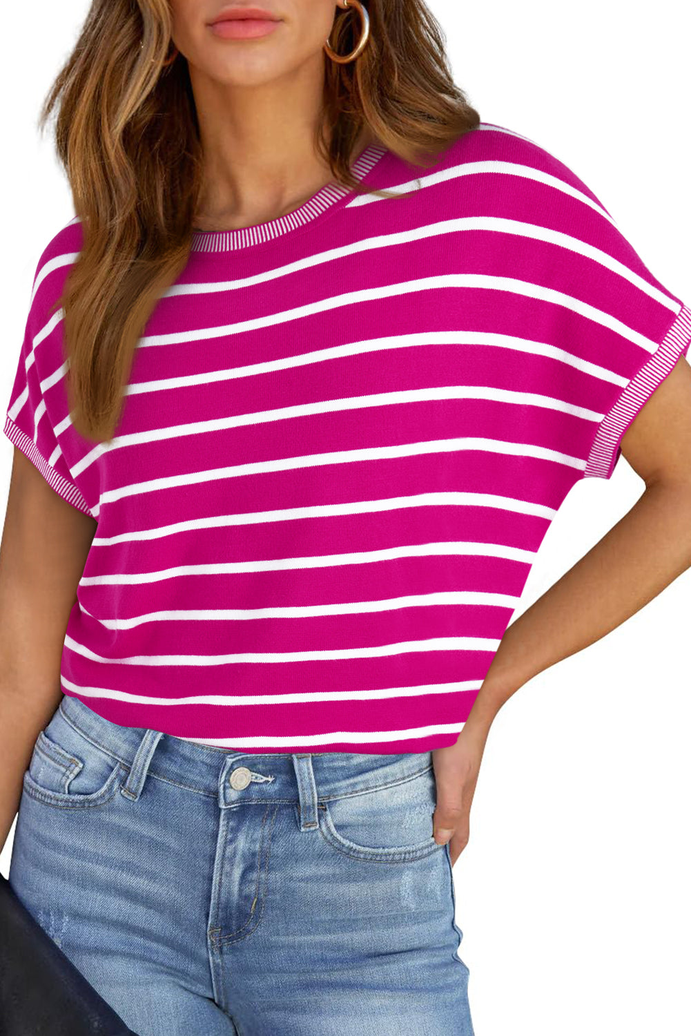 Stripe Knitted Dolman T Shirt