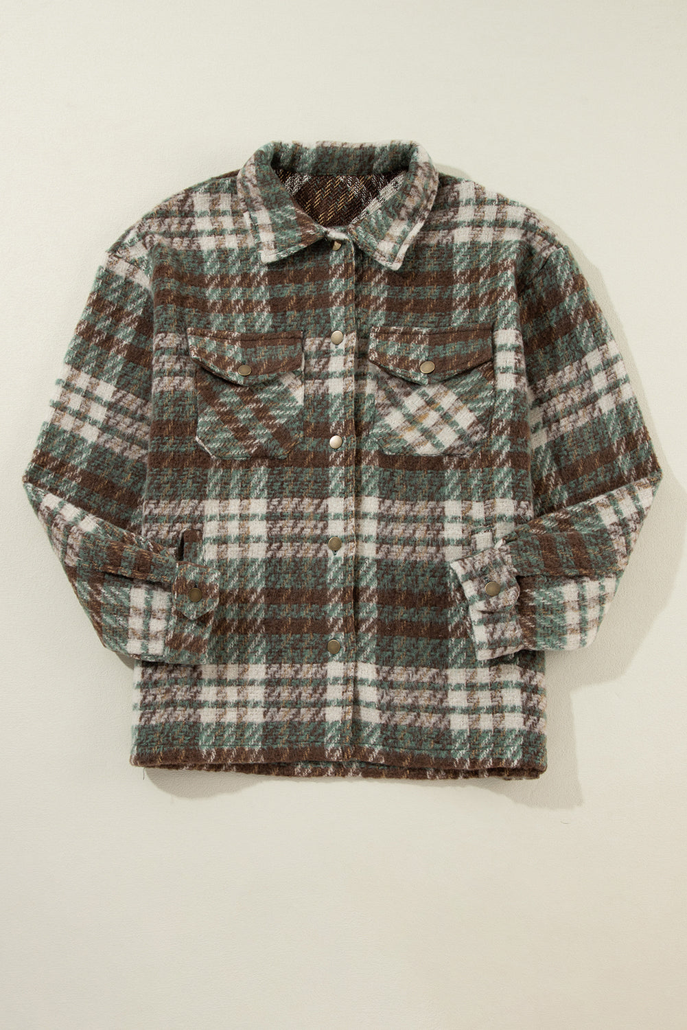 Plaid Print Chest Pockets Turn Down Collar Shacket