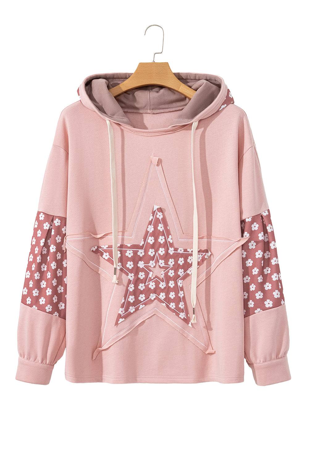 Delicacy Star Patched Floral Sleeve Plus Size Hoodie