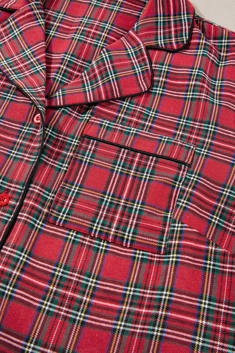 Red Plaid Print Shirt and Drawstring Pants Plus Size Pajama Set