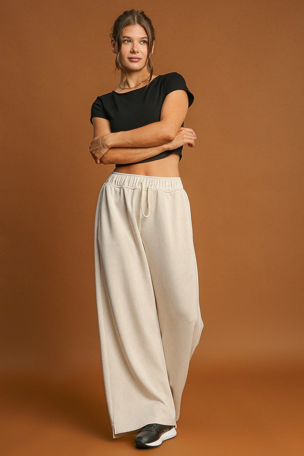 Apricot Solid Color Wide Leg Pants