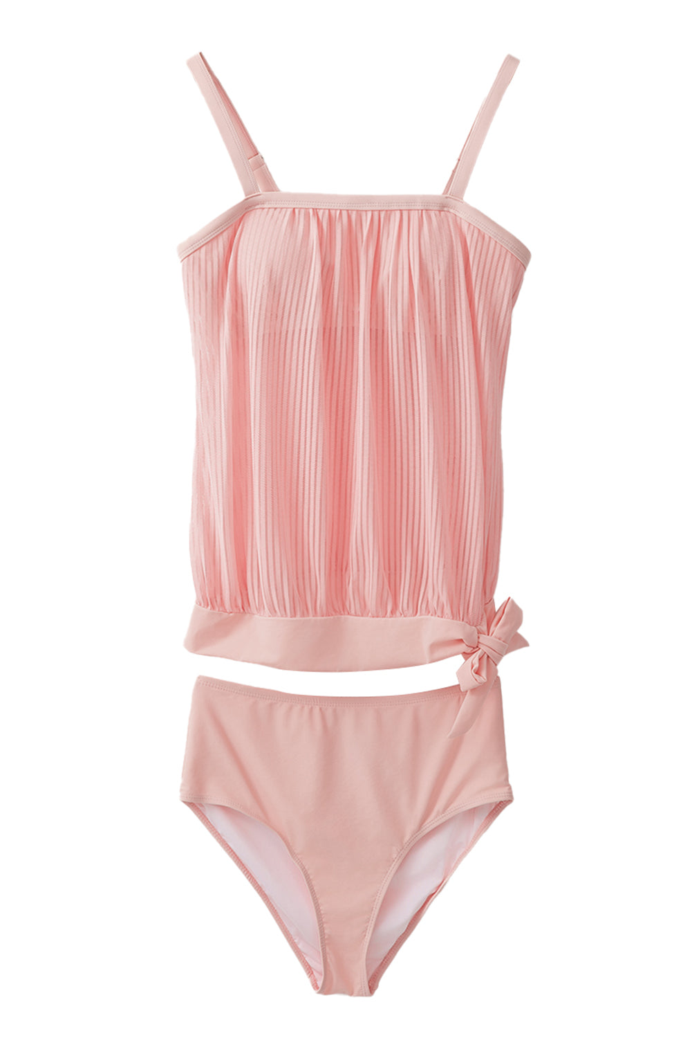 Striped Mesh Top and Knotted Bottom Tankini Set