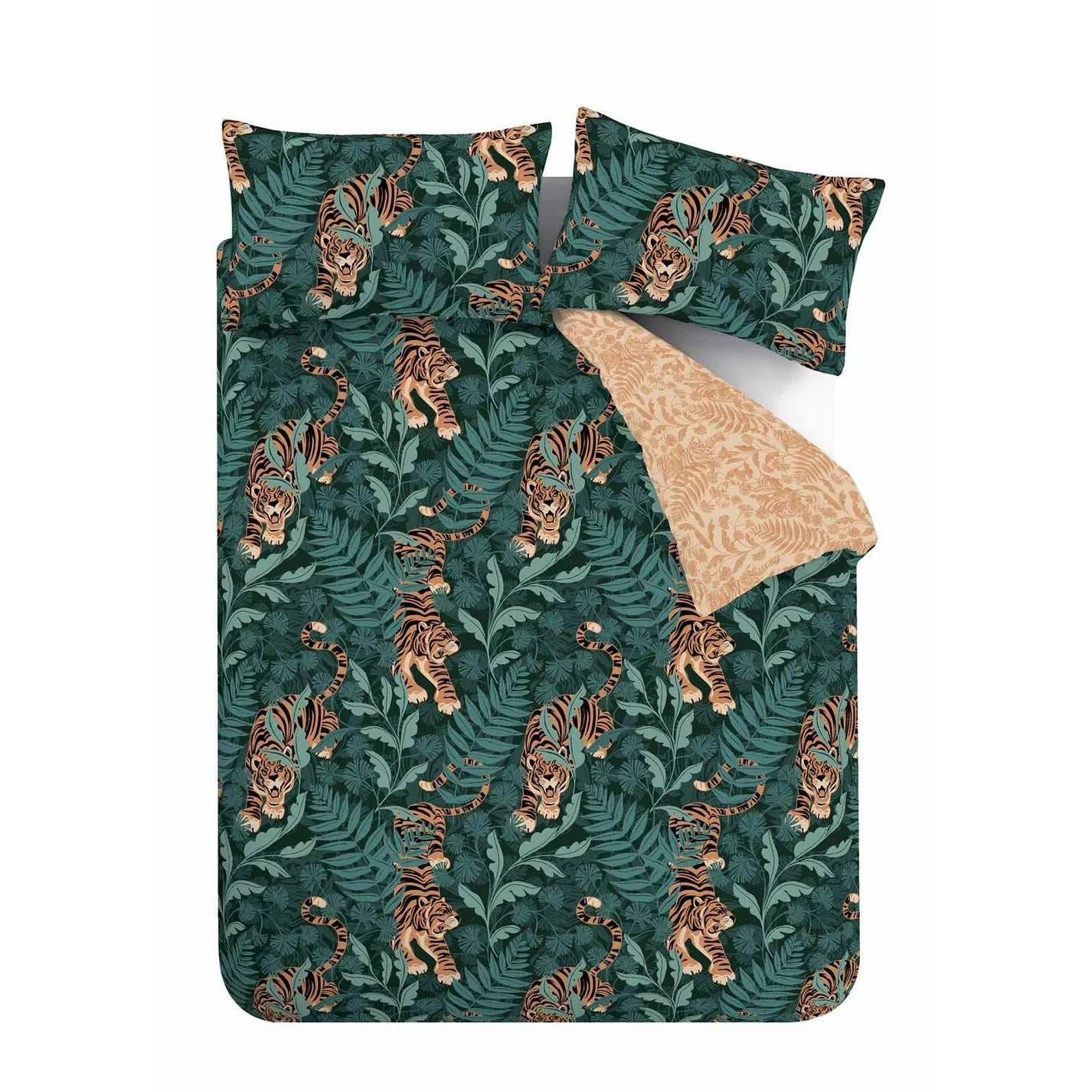 Tropic Tiger Leaf Reversible Green Duvet Cover Set by Catherine Lansfield